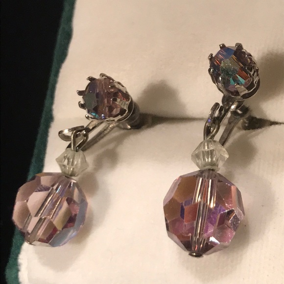 Vintage iridescent drop earrings screw-on clips - Picture 2 of 6